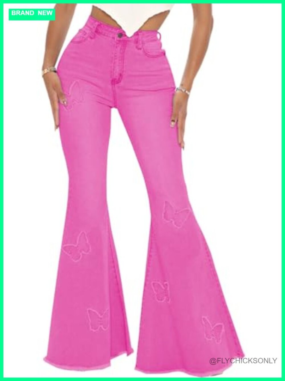 Women Skinny Bell Bottom Jeans High Waisted Flared Raw Hem Denim Pants